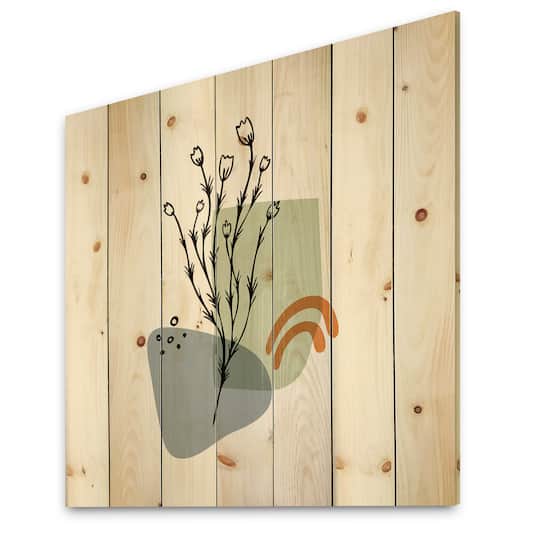 Designart - Abstract Flowers On Minimal Shapes II - Modern Print on Natural Pine Wood